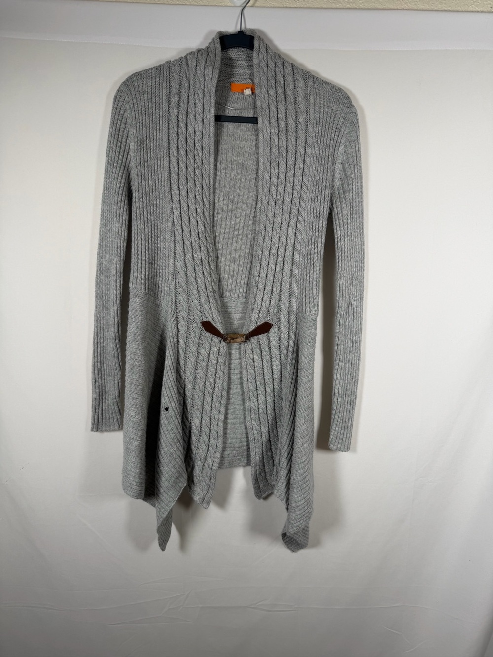 Gray Open-Front Cable Knit Women's Sweater Cardigan Old Money, Fisherman